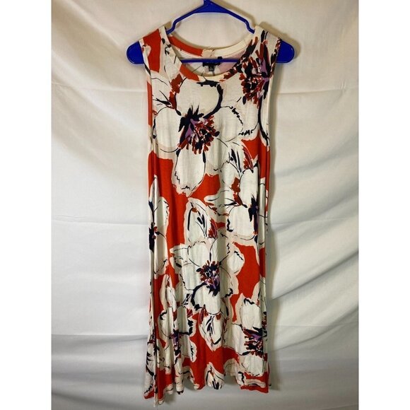 THE LIMITED WOMENS SIZE LARGE TANK DRESS RED WHITE PATTERN KNEE LENGTH - Picture 1 of 3